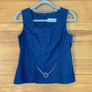 Y2K 90s vintage Betsy's Things denim dragonfly chain square neck tank top